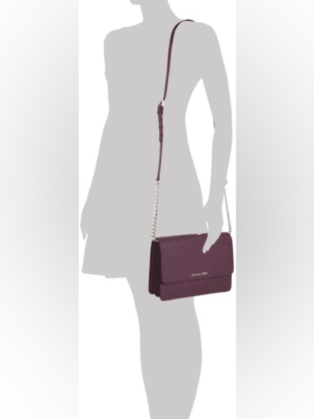 Michael Kors Deep Plum Leather Crossbody with Chain Strap - Picture 3 of 10